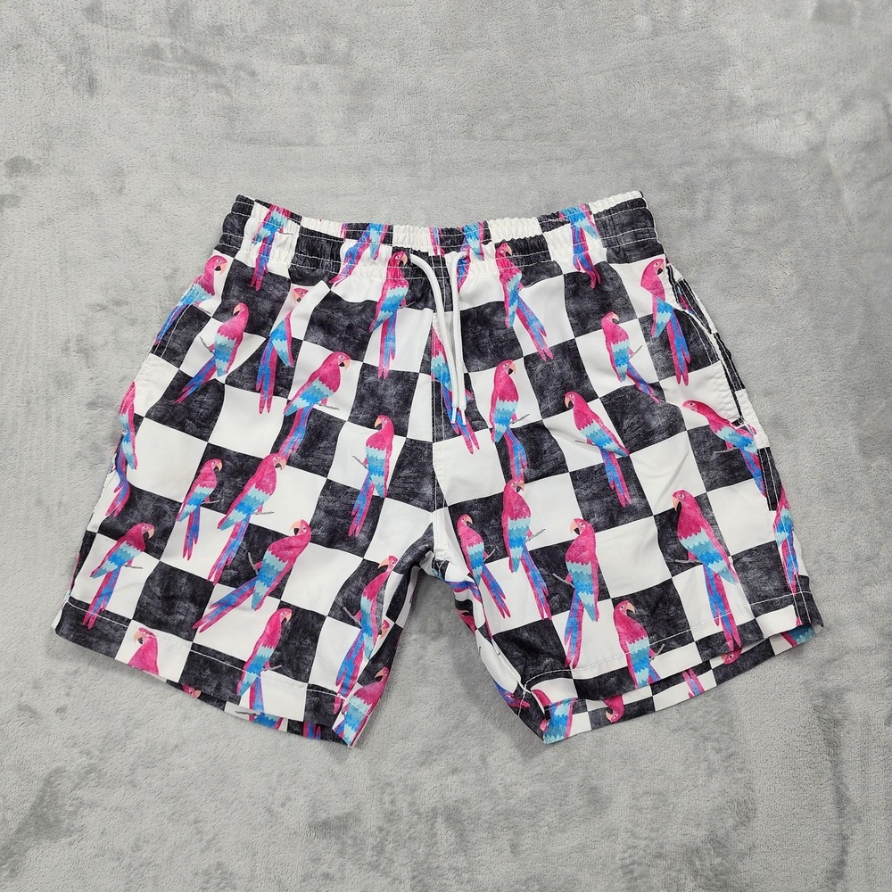 Coastal Swell Swim Trunks Mens S Multi Parrot‎ Checkered Lined Drawstring Beach
